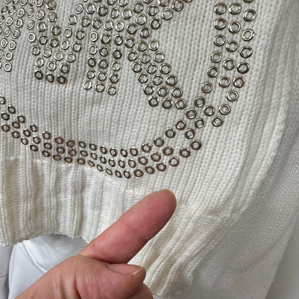 Michael Kors Scarf Women OS Cream Knitted Grommet Logo Eyelet Long Winter Wrap - Picture 6 of 8